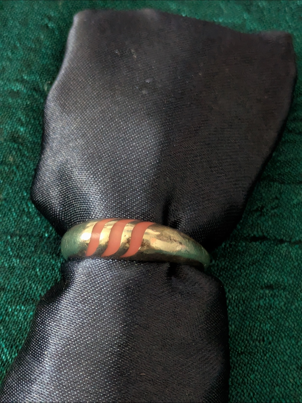 925 Silver Vintage Bulgarian Champlevé Ring Mid Century Geometric Band 7.5